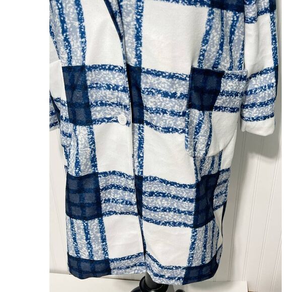 Check Plaid Lightweight Coat Jacket Button Front Pockets White Blue Women's XL - Picture 6 of 14